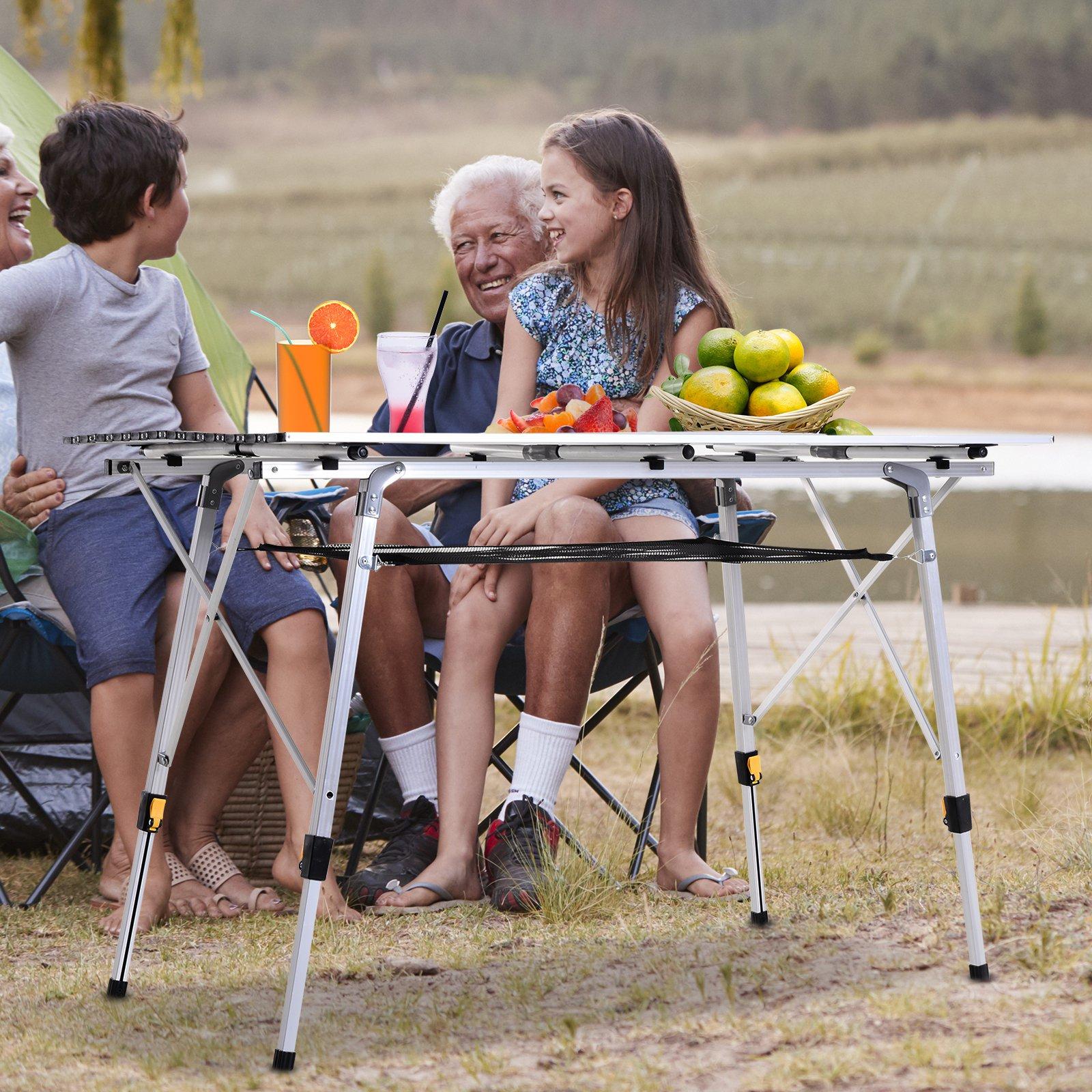 Tavolo da Campeggio Picnic Avvolgibile in Alluminio 120x70x73 cm  Wrap