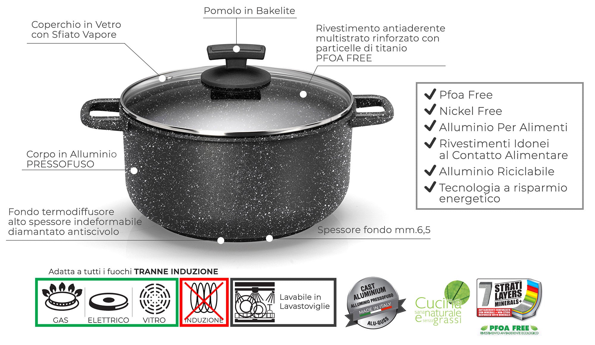 Batteria di Pentole 9 Pezzi in Alluminio Pressofuso Antiaderente Olympia Hard Cook