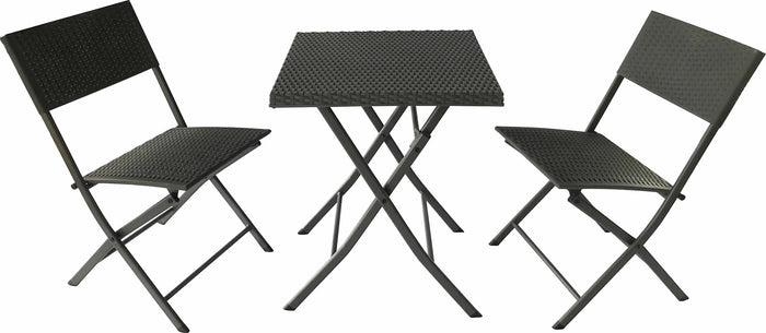 Set Tavolino e 2 Sedie Pieghevoli da Giardino in Acciaio e Rattan Becker Nero