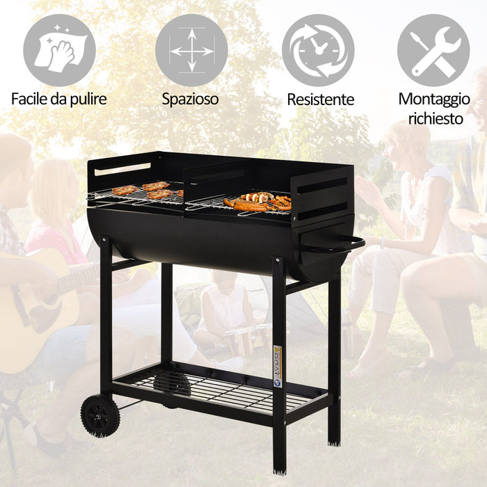 Barbecue a Carbone Carbonella in Acciaio 90x45x96 cm  Rush Nero