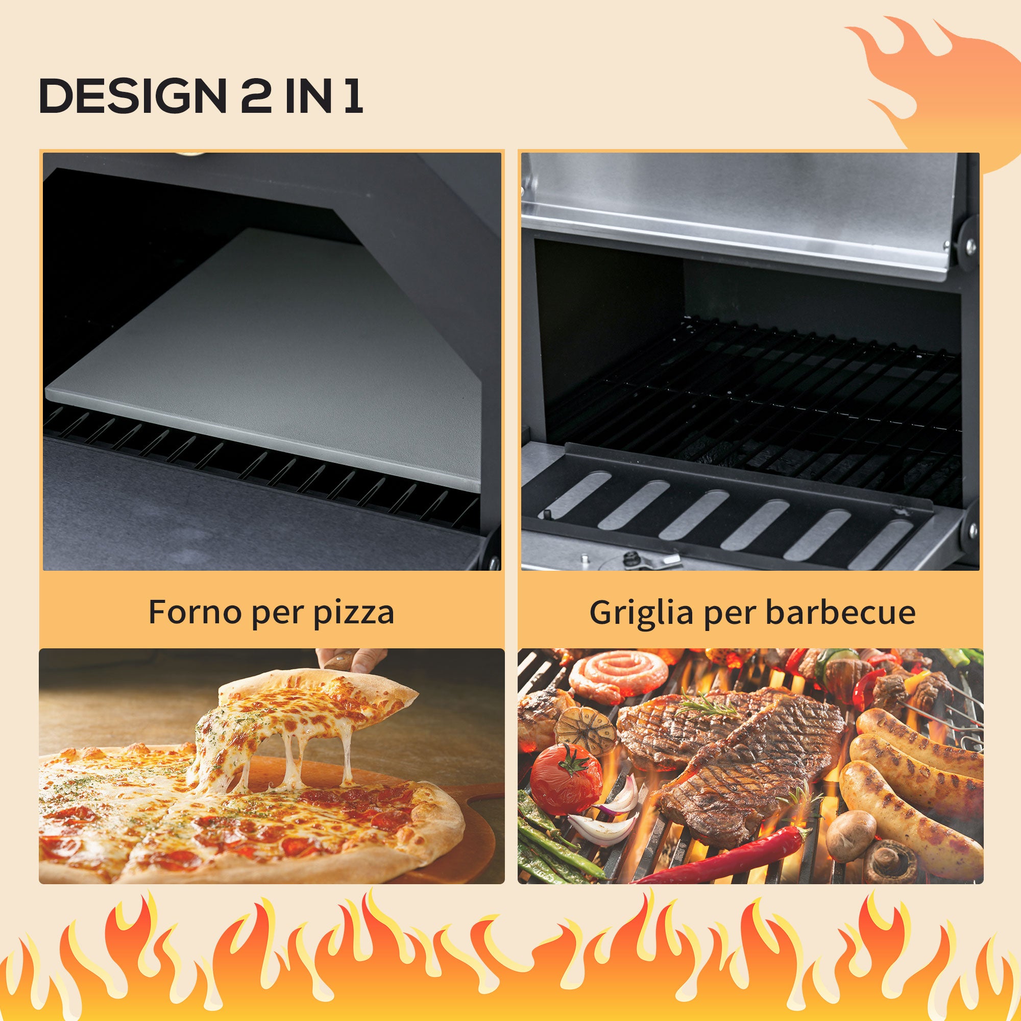 Forno per Pizza a Carbone Carbonella in Acciaio 50x36x160 cm  Napoli Nero