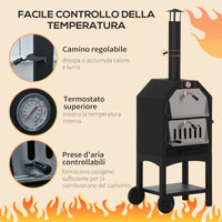 Forno per Pizza a Carbone Carbonella in Acciaio 50x36x160 cm  Napoli Nero