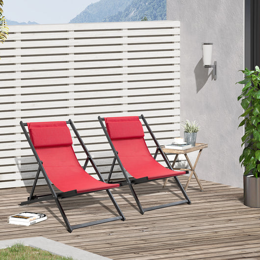 Set 2 Sedie Sdraio Pieghevoli in Alluminio 96,35x58x91,5 cm  Rex Rosso