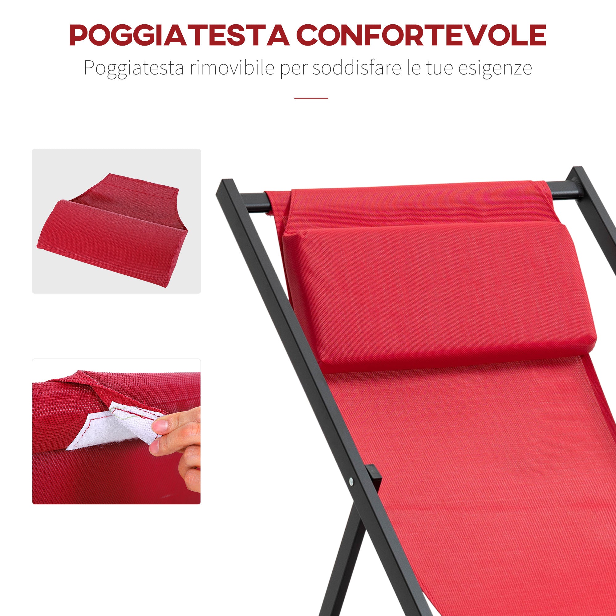 Set 2 Sedie Sdraio Pieghevoli in Alluminio 96,35x58x91,5 cm  Rex Rosso