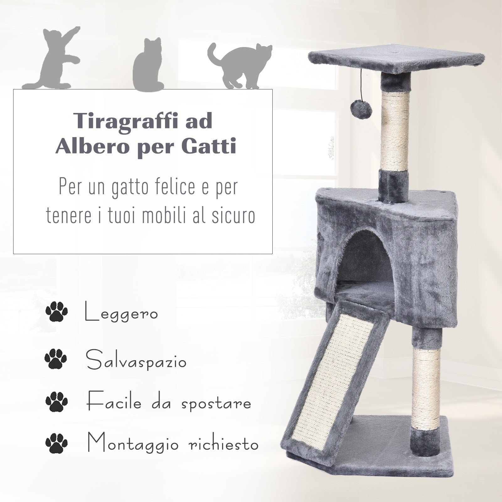 Albero Tiragraffi per Gatti 40x40x98 cm  Felix Corda