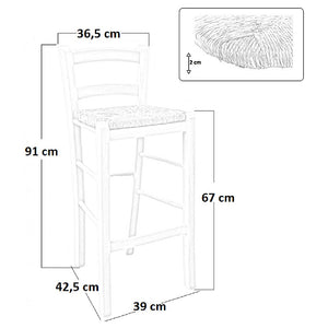 Sgabello da bar in legno bianco con seduta in paglia h 67 cm