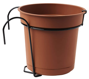 Vaso Ø23x21 cm in Polipropilene con Sottovaso e Ferro di Sostegno Tulli Kit Balcone Hydral 23 Terracotta