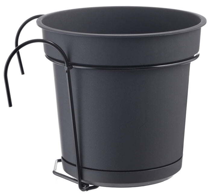 Vaso Ø23x21 cm in Polipropilene con Sottovaso e Ferro di Sostegno Tulli Kit Balcone Hydral 23 Antracite