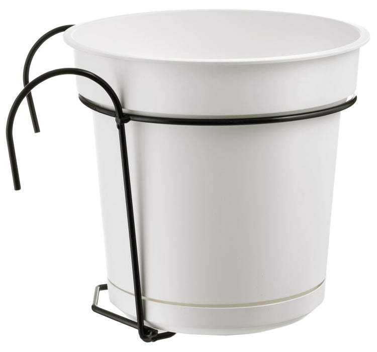 Vaso Ø23x21 cm in Polipropilene con Sottovaso e Ferro di Sostegno Tulli Kit Balcone Hydral 23 Bianco