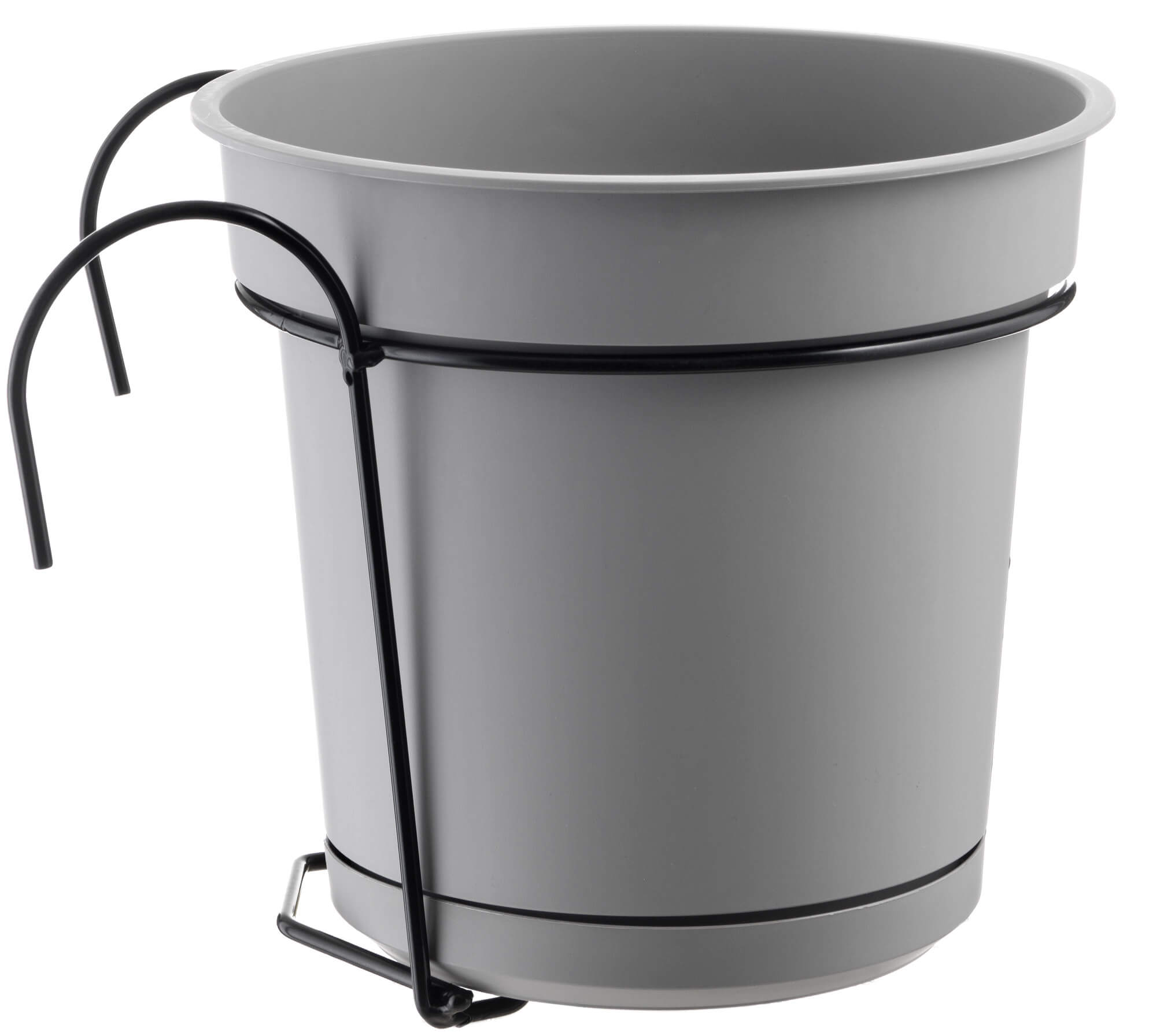 Vaso Ø23x21 cm in Polipropilene con Sottovaso e Ferro di Sostegno Tulli Kit Balcone Hydral 23 Grigio