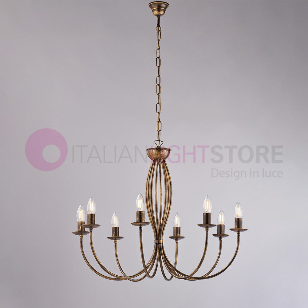 BAJA Lampadario Candelabro Ferro a 8 Luci Classico Marrone Oro