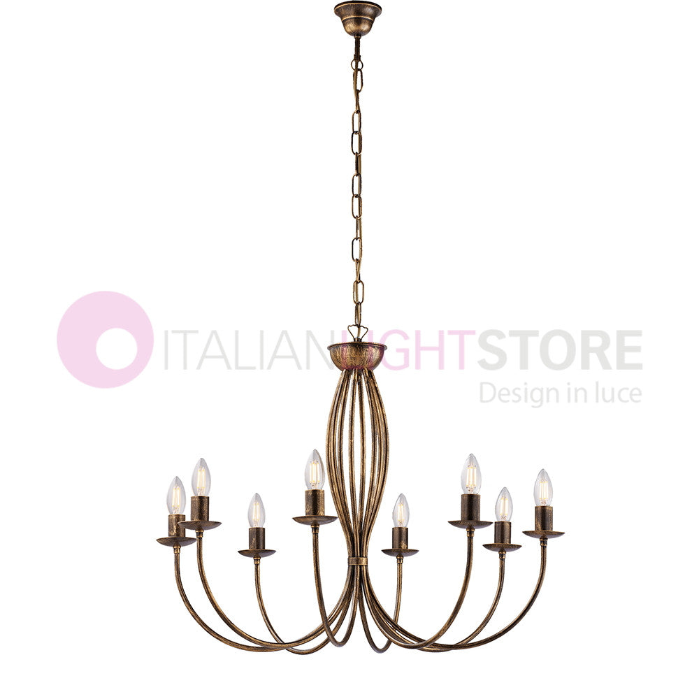 BAJA Lampadario Candelabro Ferro a 8 Luci Classico Marrone Oro