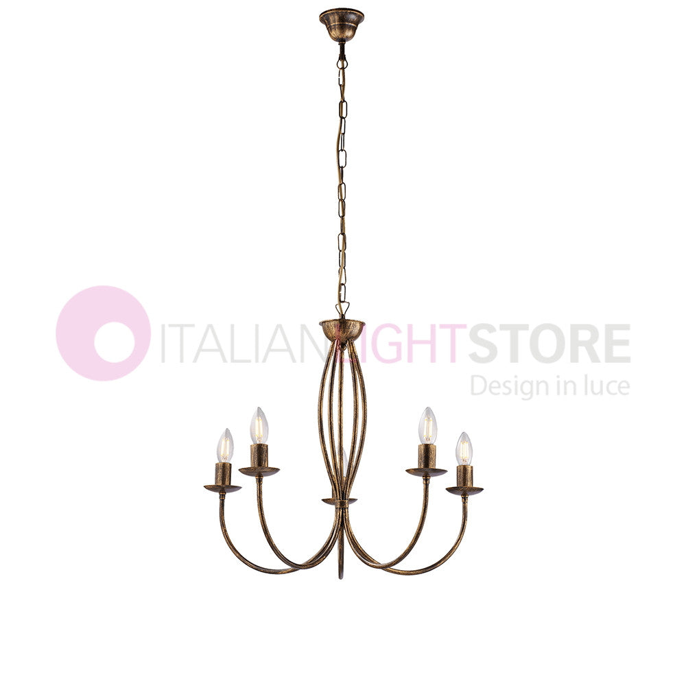 BAJA Lampadario Candelabro Ferro a 5 Luci Classico Marrone Oro