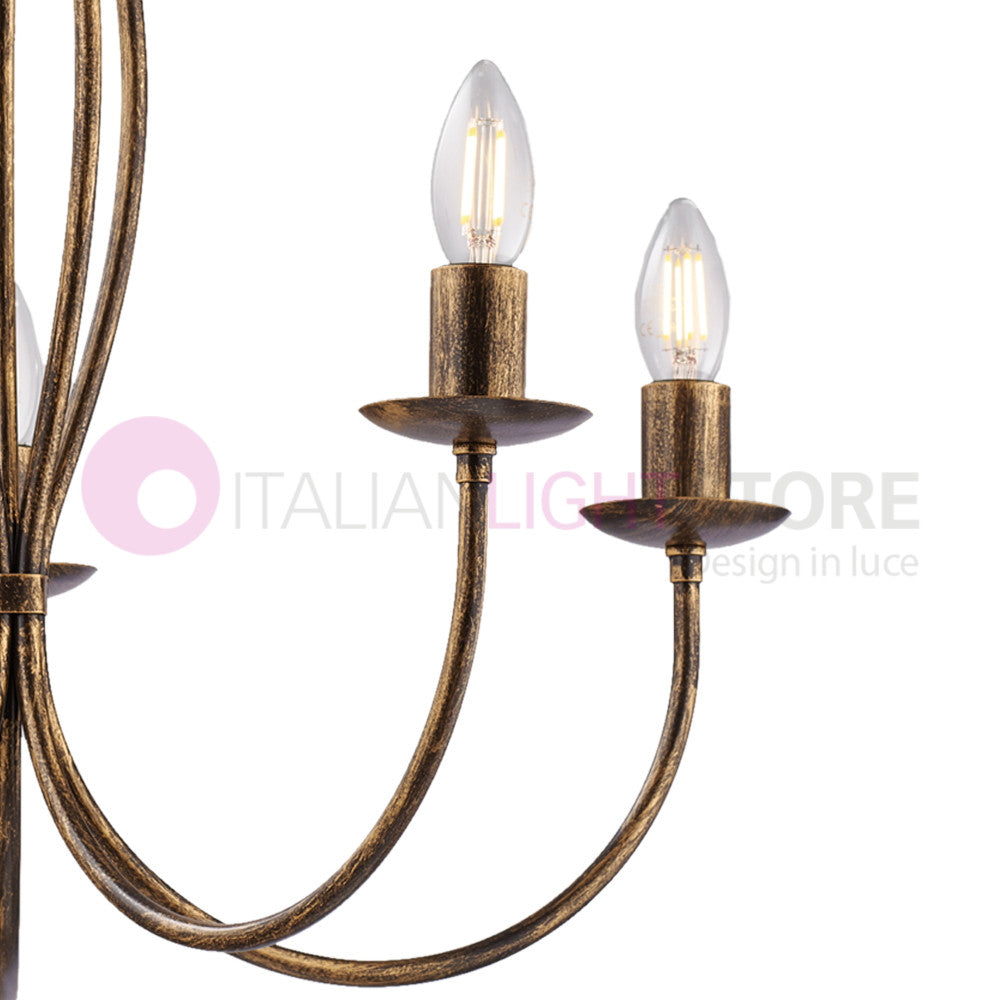 BAJA Lampadario Candelabro Ferro a 5 Luci Classico Marrone Oro