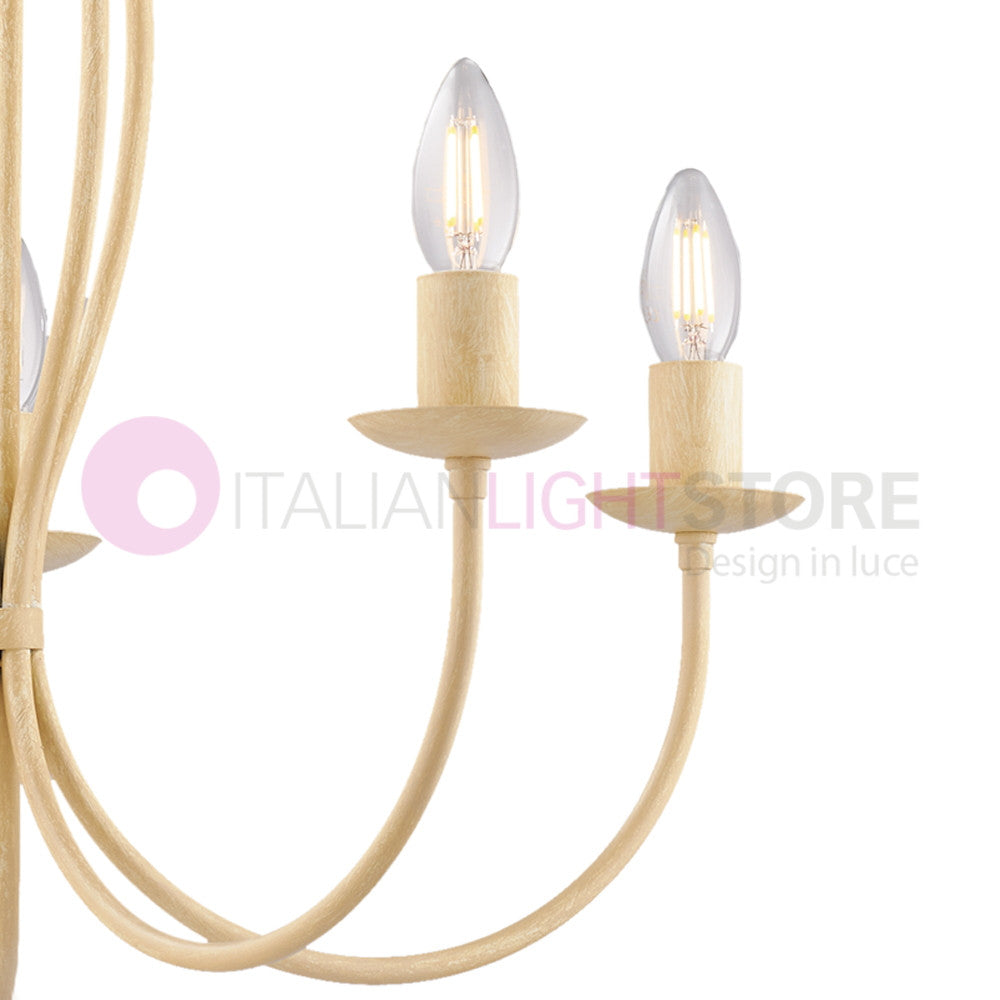 BAJA Lampadario Candelabro Ferro a 5 Luci Classico Avorio decapè