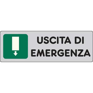 Targa segnaletica adesiva uscita emergenza vinile cm 15x5 (10 pezzi) 