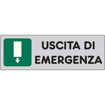 Targa segnaletica adesiva uscita emergenza vinile cm 15x5 (10 pezzi) 