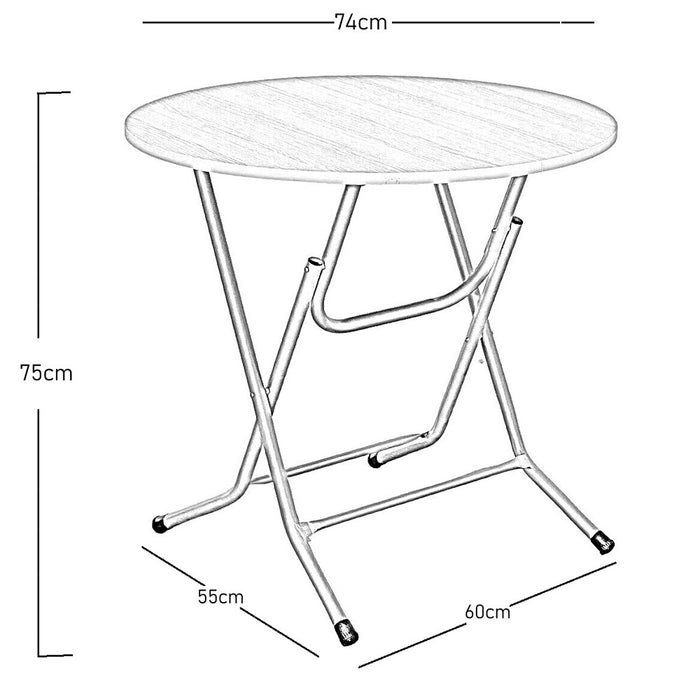 Tavolo richiudibile rotondo diam.80cm in ferro con piano effetto legno