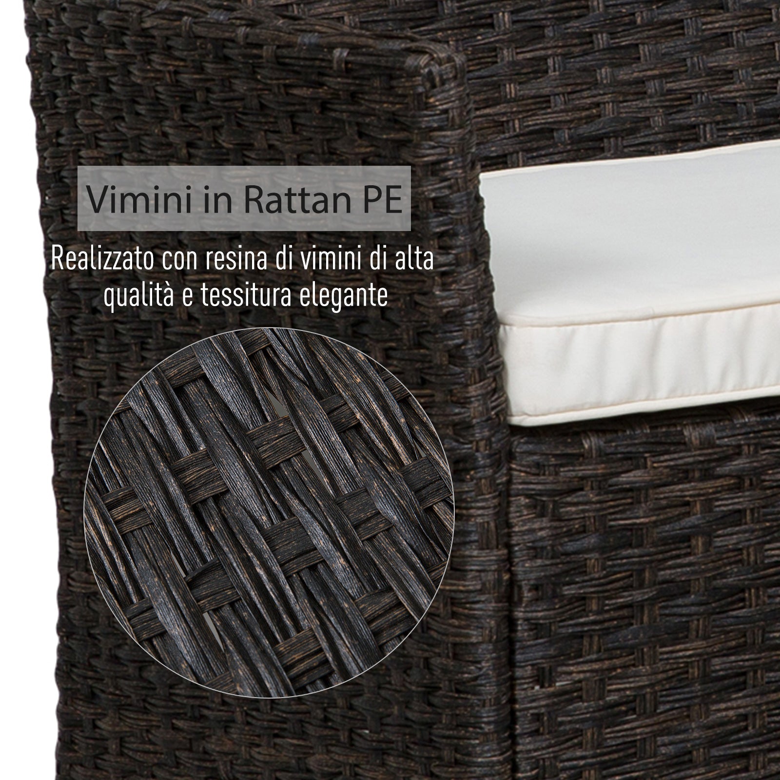 Set Salotto da Giardino in Rattan Divano 2 Poltrone e Tavolo Contenitore  Nero e Bianco