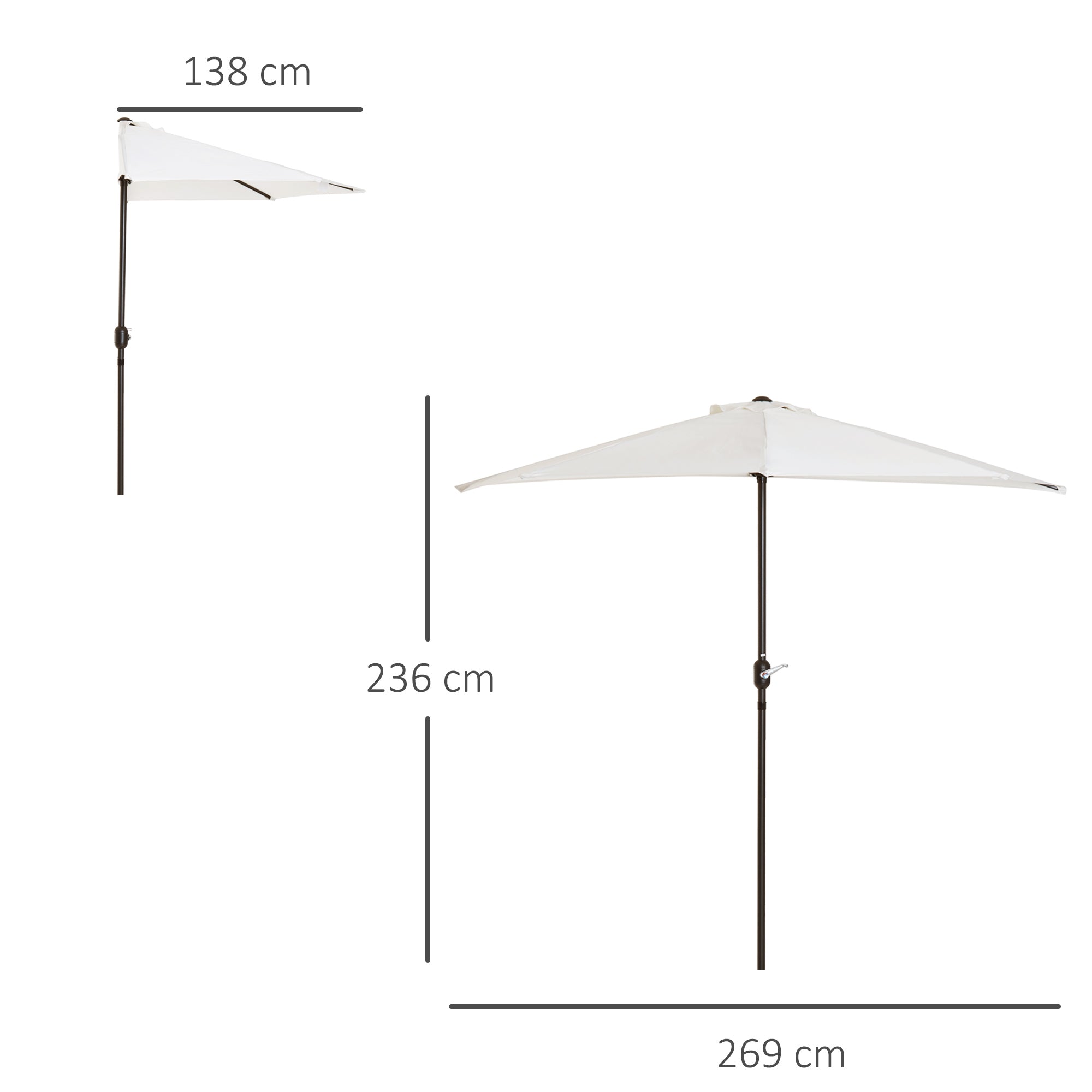 Ombrellone da Giardino Semicircolare da Parete 269x138x236 cm  Bianco