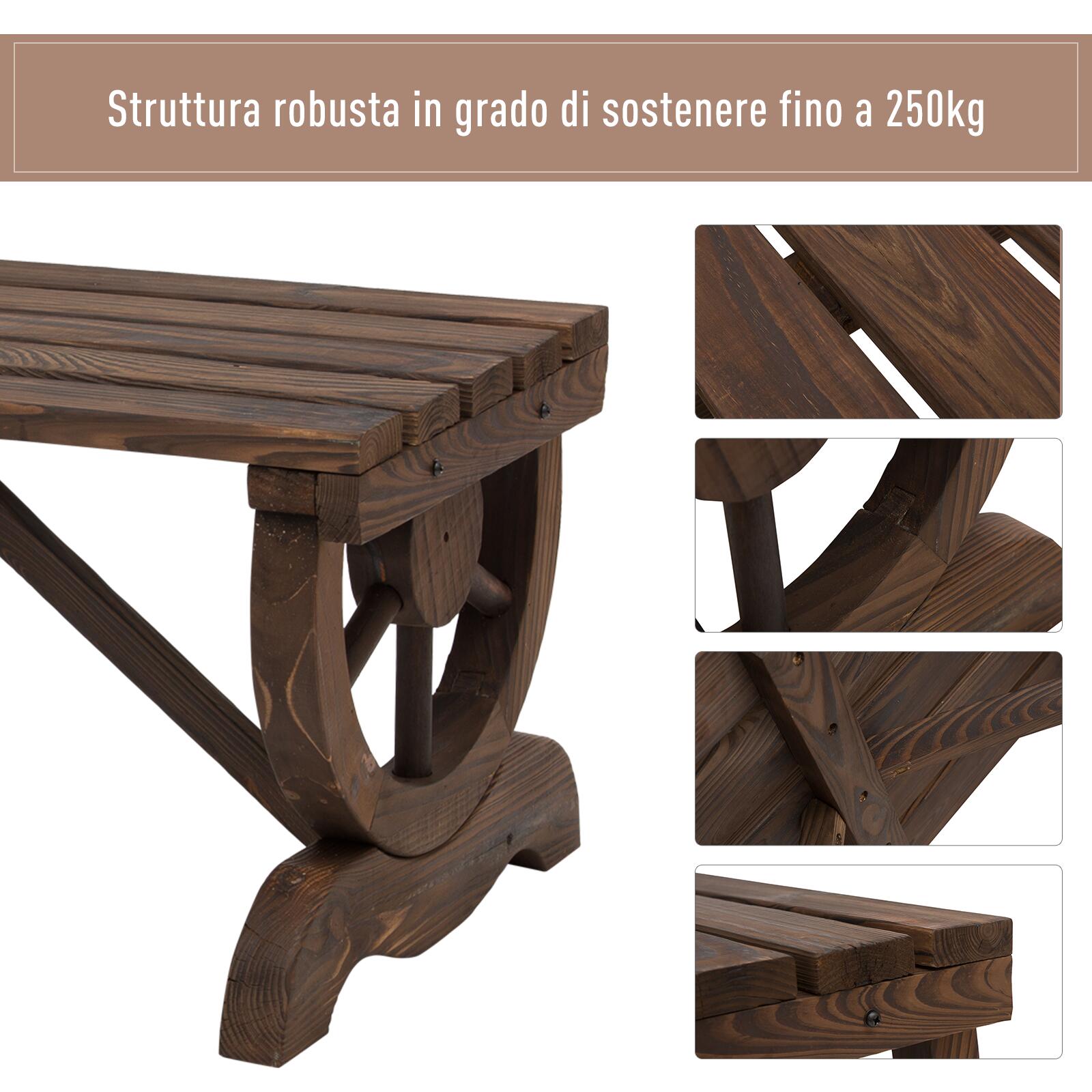 Panchina da Giardino 2 Posti 105x50x53 cm in Legno di Abete Effetto Bruciato  Design a Ruota