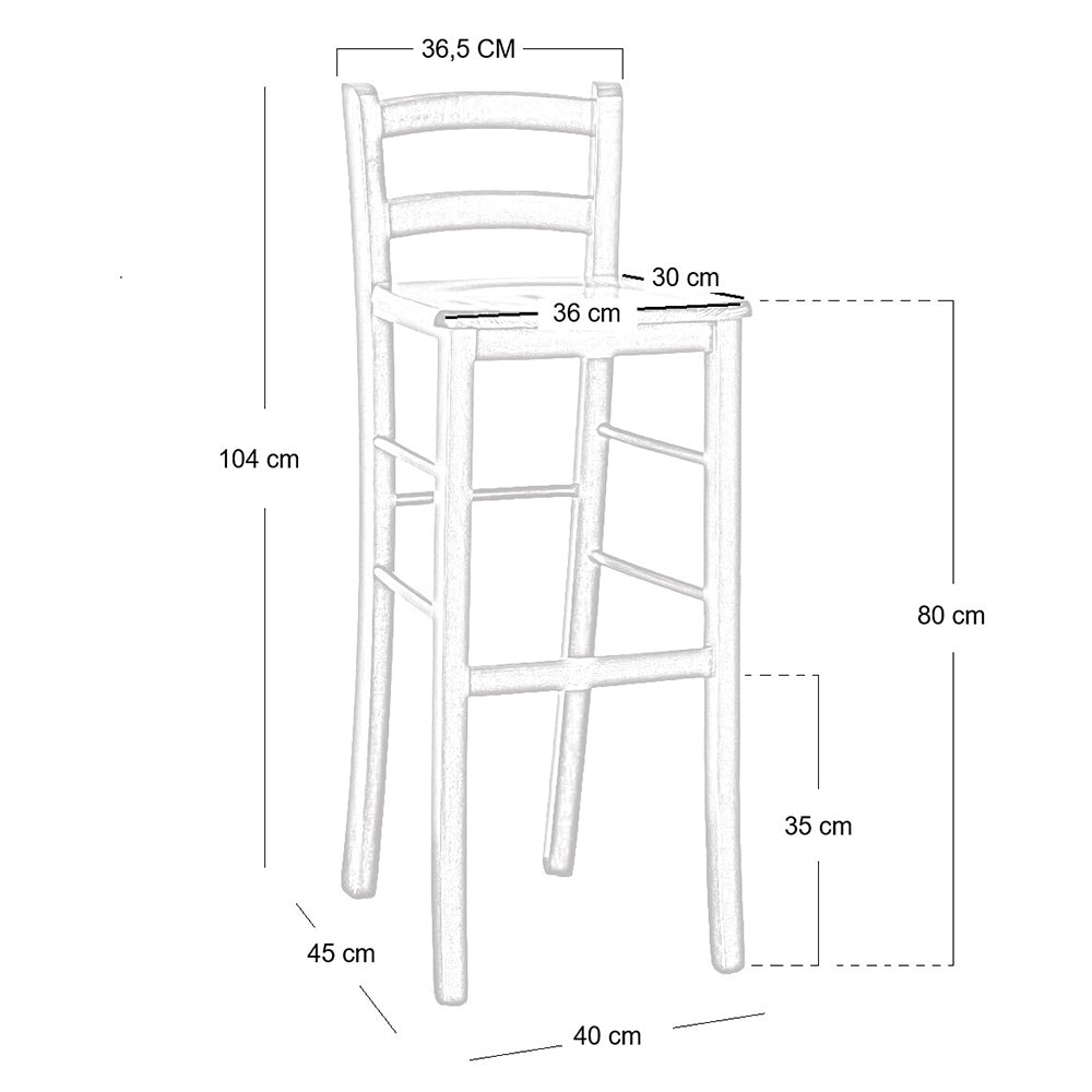 Sgabello alto da bar in legno h 80 cm con seduta in massello noce chiaro