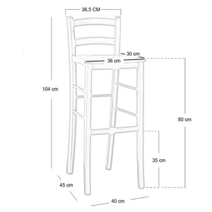 Sgabello alto da bar in legno h 80 cm con seduta in massello noce chiaro