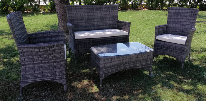 Set da Giardino Divano Poltrone e Tavolino in Polyrattan Morel Valeria Grigio