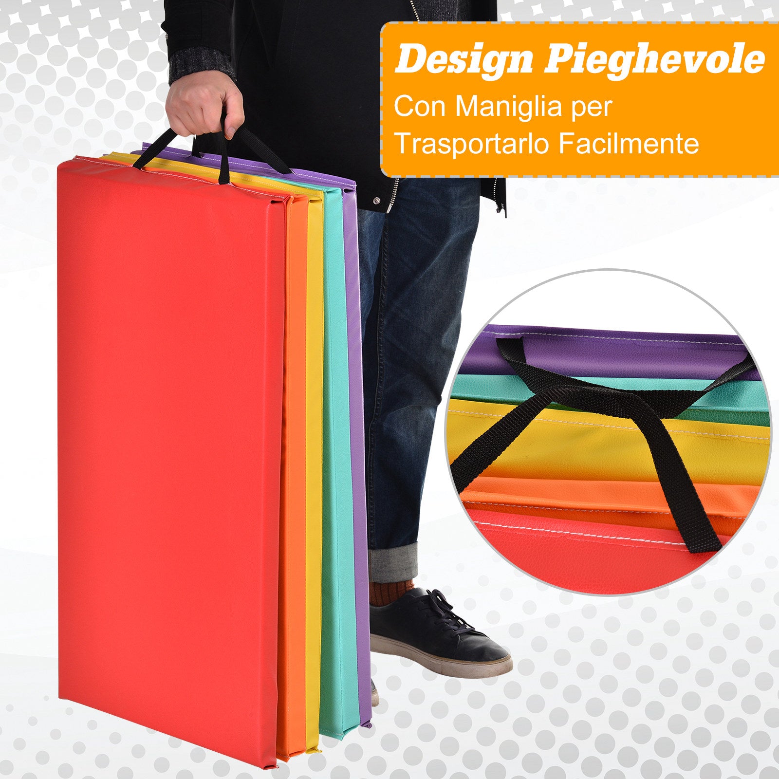 Tappetino Fitness Pieghevole 195x76x3 cm in EPE e PVC    Multicolore