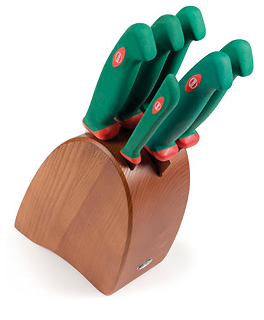 Ceppo in Legno di Ciliegio 6 Coltelli Manico Antiscivolo Sanelli Rio Premana Verde/Rosso