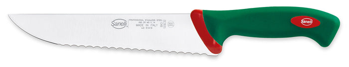 Coltello Francese Seghettato Lama 22 cm Manico Antiscivolo Sanelli Premana Verde/Rosso