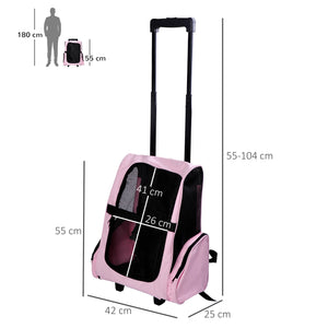 Trolley zaino 2 in 1 per piccoli animali domestici 36x30x49 cm  Rosa