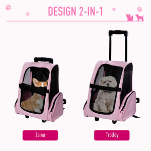 Trolley zaino 2 in 1 per piccoli animali domestici 36x30x49 cm  Rosa