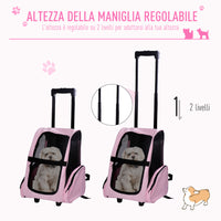 Trolley zaino 2 in 1 per piccoli animali domestici 36x30x49 cm  Rosa