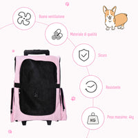 Trolley zaino 2 in 1 per piccoli animali domestici 36x30x49 cm  Rosa