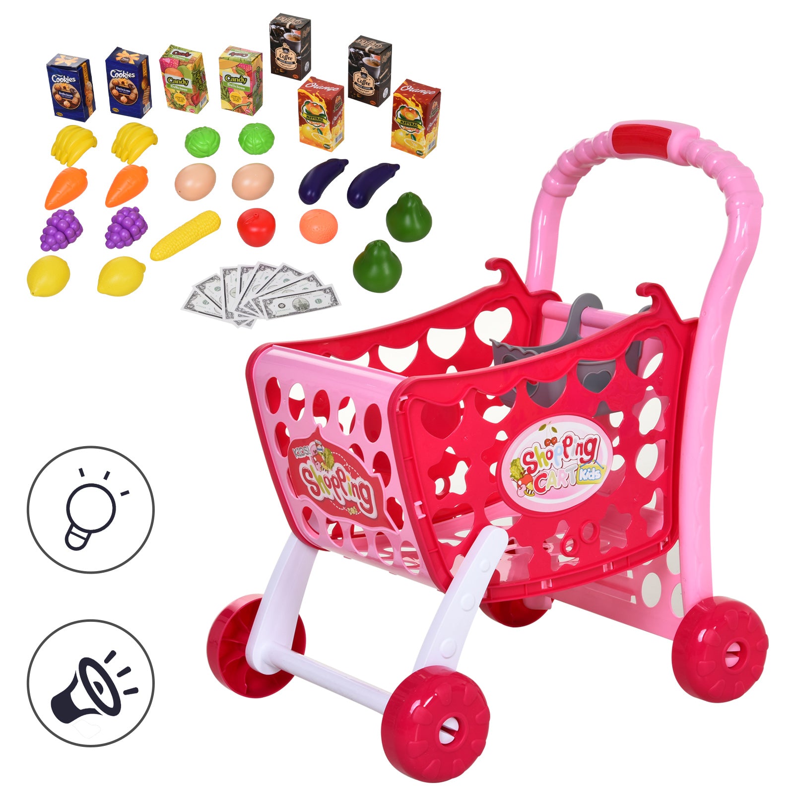 Carrello Giocattolo Spesa per Bambini 41,5x33,5x48,5 cm  Rosa