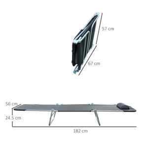 Lettino Prendisole Pieghevole da Giardino in Acciaio e Tessuto 185x56x24,5 cm  Nero