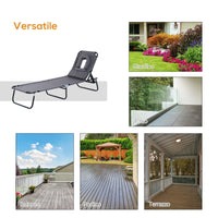 Lettino Prendisole Pieghevole da Giardino in Acciaio e Tessuto 190x56x28 cm  Grigio