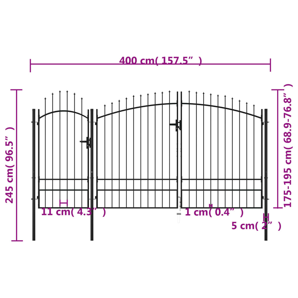 vidaXL Cancello da Giardino in Acciaio 2,45x4 m Nero