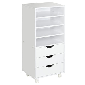 Cassettiera per Ufficio con Ruote 3 Cassetti 4 Ripiani in Legno 40x30x83 cm  Bianco