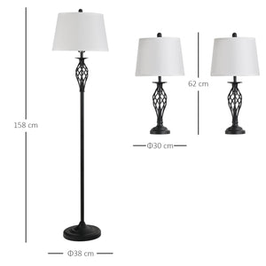 Set Lampada da Terra e 2 Lampade da Tavolo in Metallo E27   Nero e Bianco