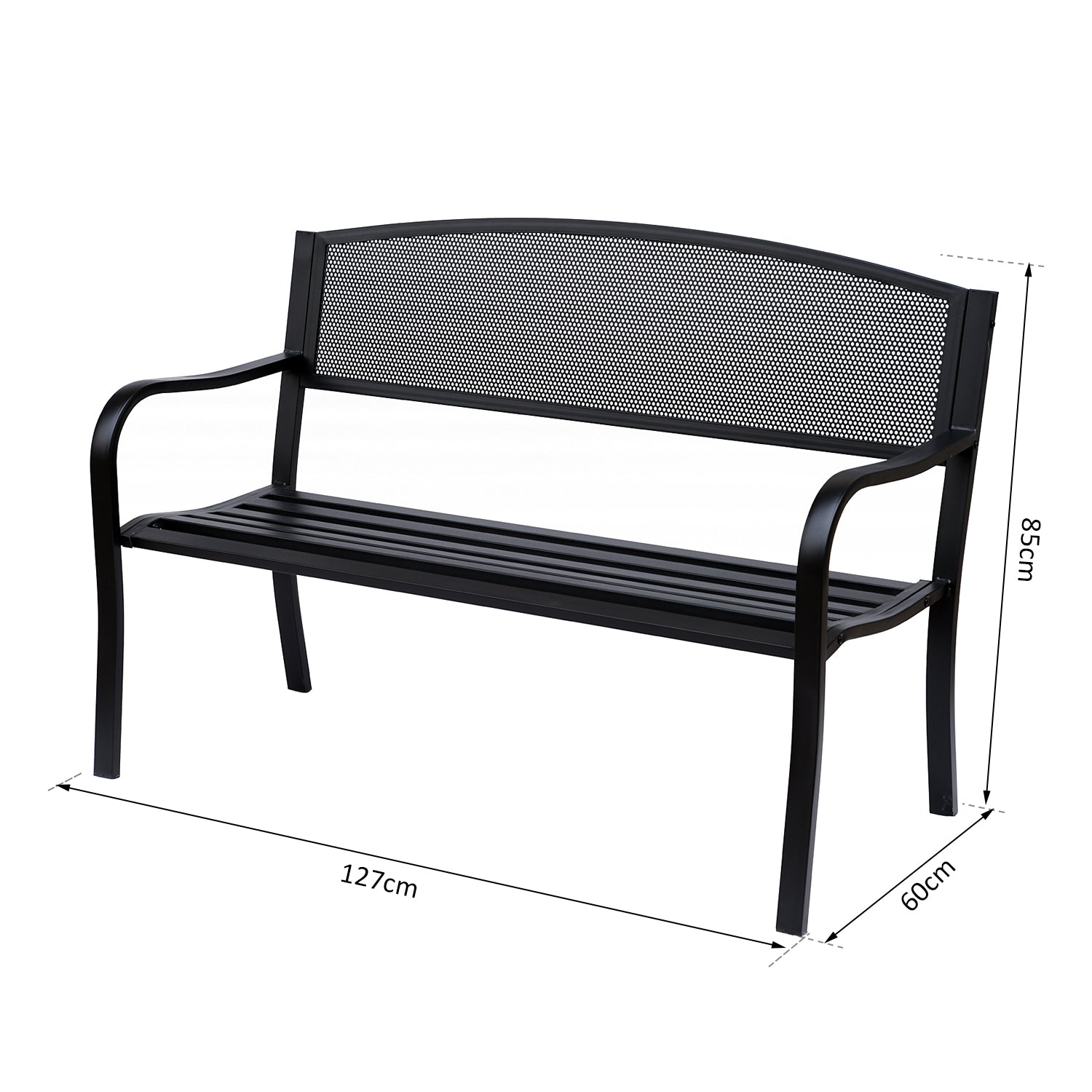 Panca da Giardino 2 Posti in Acciaio 127x60x85 cm  Nero