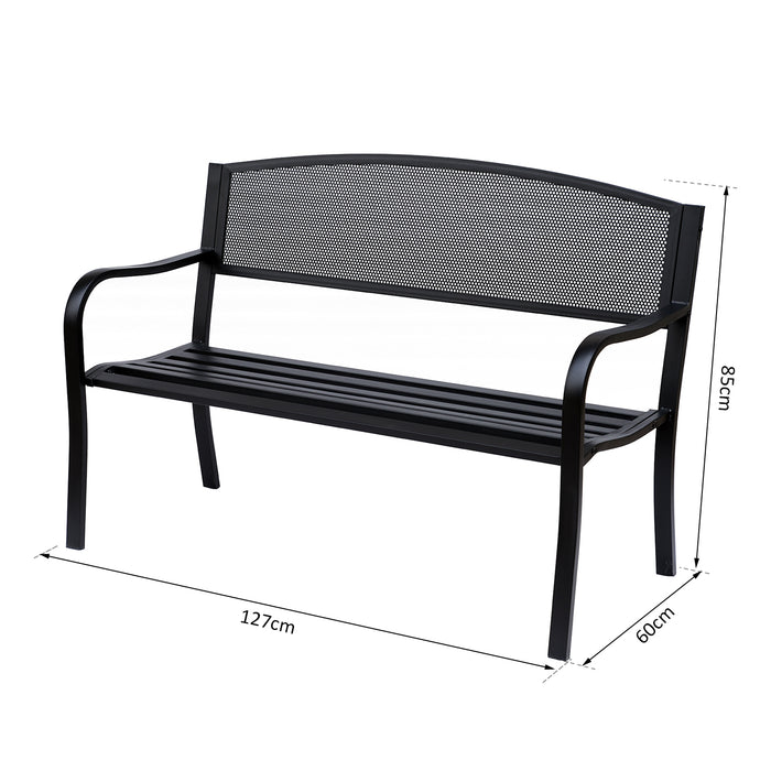 Panca da Giardino 2 Posti in Acciaio 127x60x85 cm  Nero