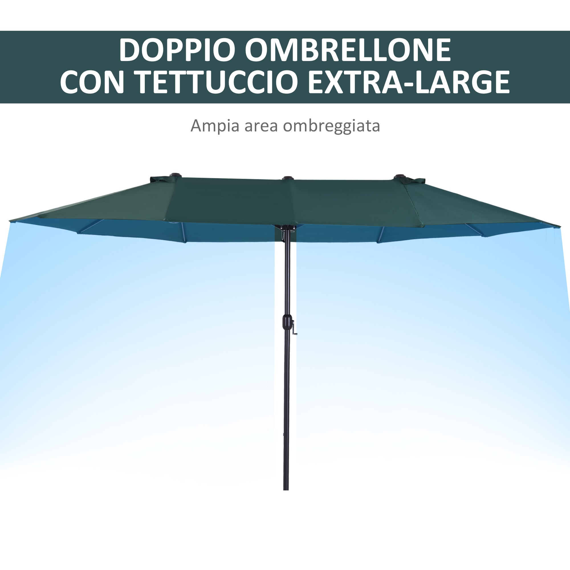 Ombrellone da Giardino 4,6x2,7 m Palo Ø48 mm Doppio Tetto Verde