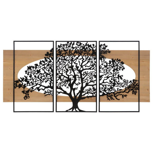 Decorazione Parete Albero Ferro e Legno Set 3 Pezzi cm 176X2X90 - TREE