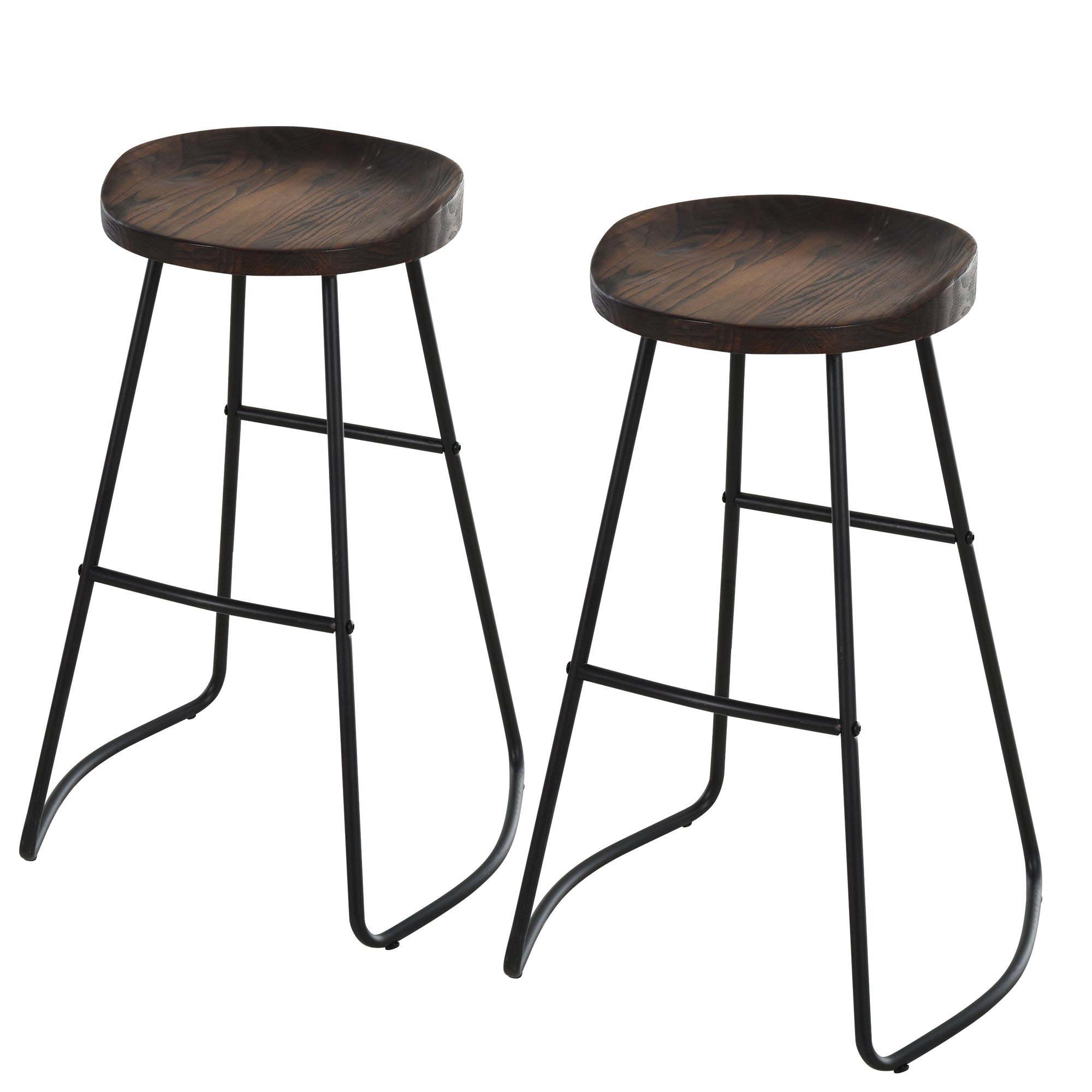 Set 2 Sgabelli da Bar Alti in Acciaio e Legno 49,5x44x71 cm  Marrone Scuro