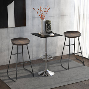 Set 2 Sgabelli da Bar Alti in Acciaio e Legno 49,5x44x71 cm  Marrone Scuro