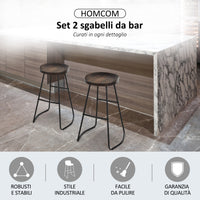 Set 2 Sgabelli da Bar Alti in Acciaio e Legno 49,5x44x71 cm  Marrone Scuro