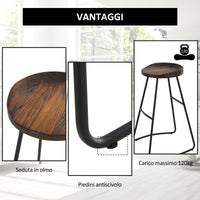 Set 2 Sgabelli da Bar Alti in Acciaio e Legno 49,5x44x71 cm  Marrone Scuro