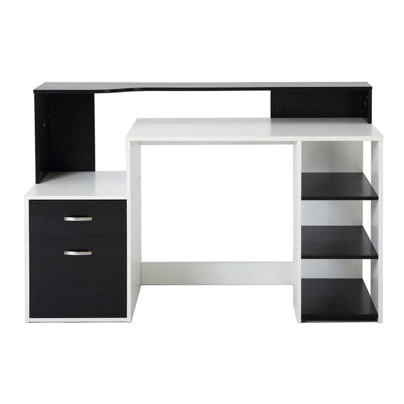 Scrivania da Ufficio Porta PC 137x55x92 cm in Legno MDF Legno Bianco e Nero